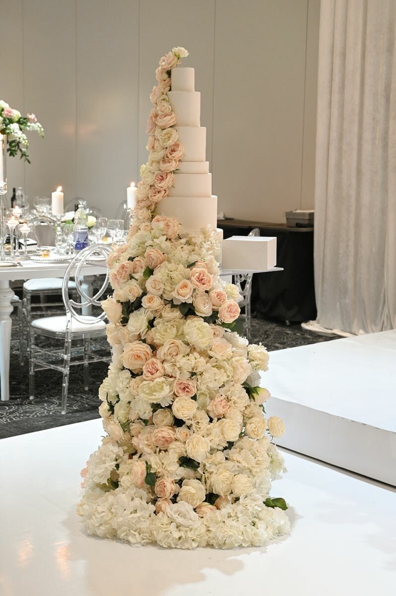 Half Split Cascading Flower Wedding Cake